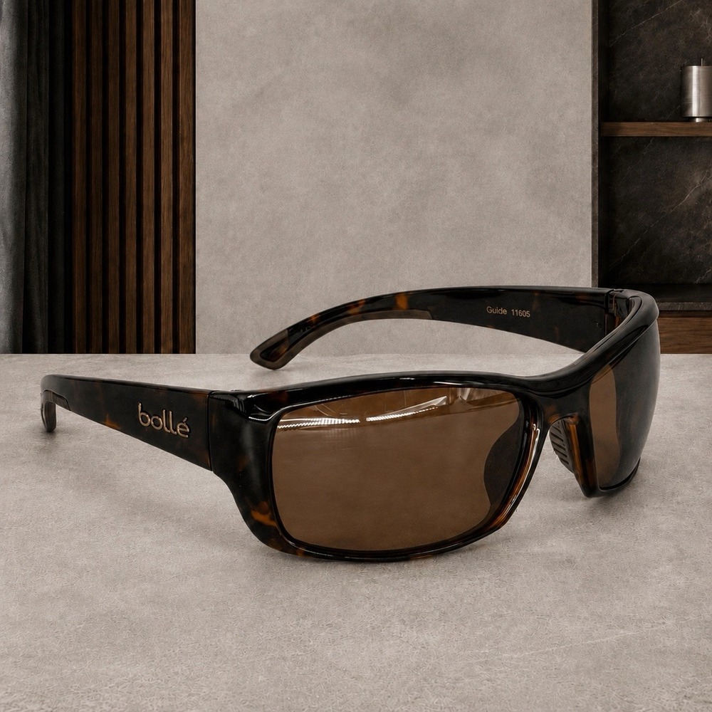 Bollé Guide 11605 Polarized Sunglasses Brown Tortoise Wraparound Frames